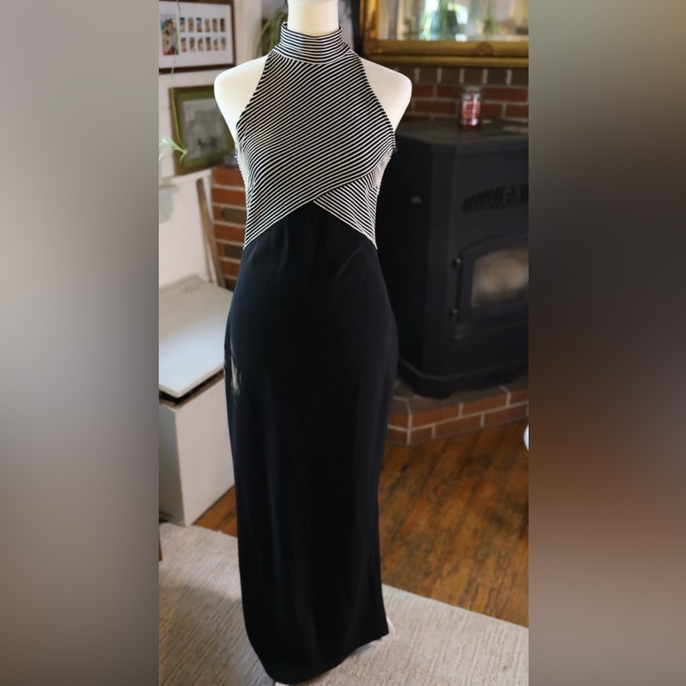 Vintage Striped Black Maxi Dress